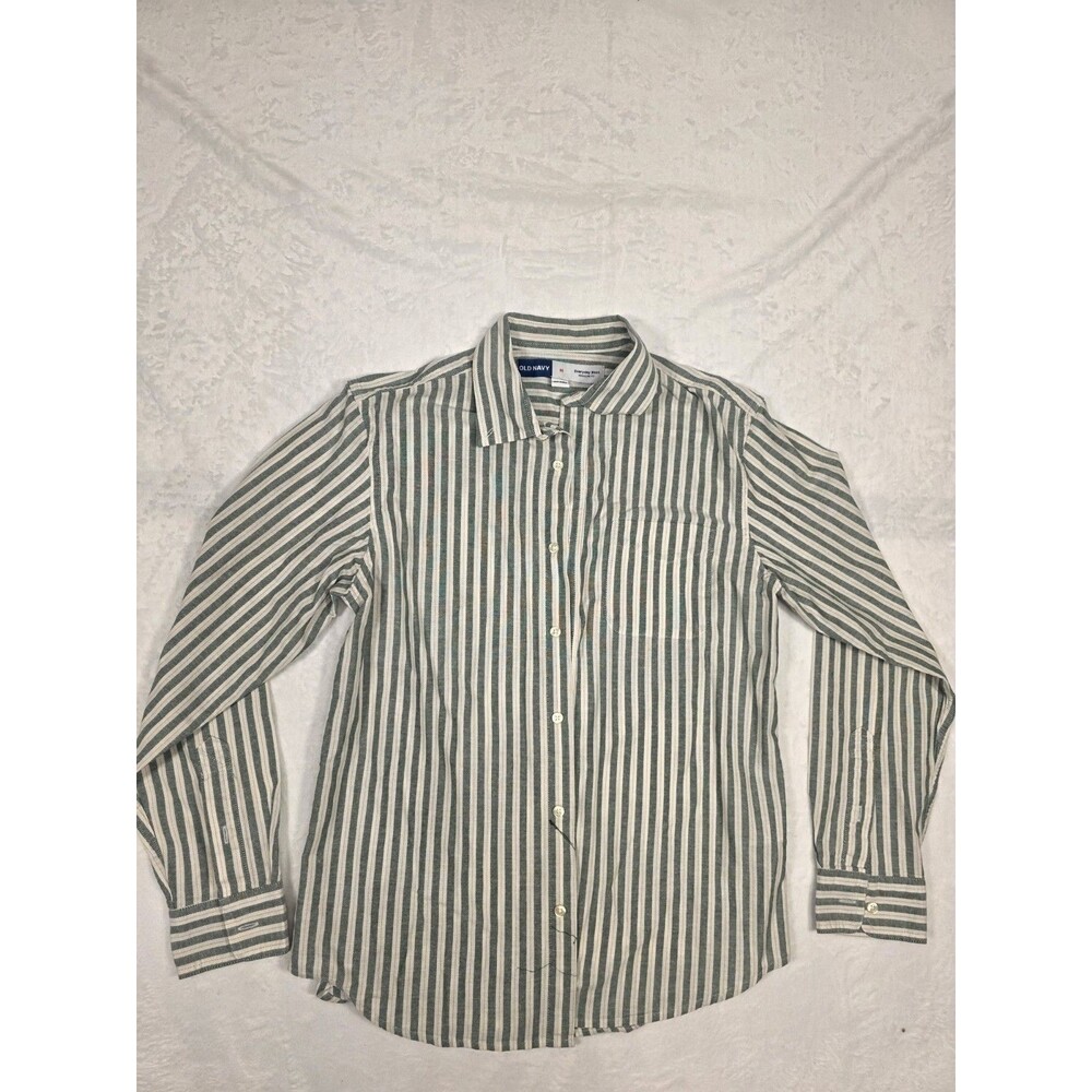 Old Navy Men's Everyday Shirt Regular Fit Green White Striped Button-Down M